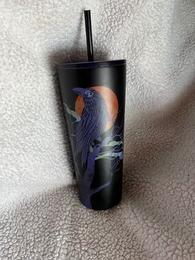 Starbucks Black Tumbler with Purple Raven and Orange Moon